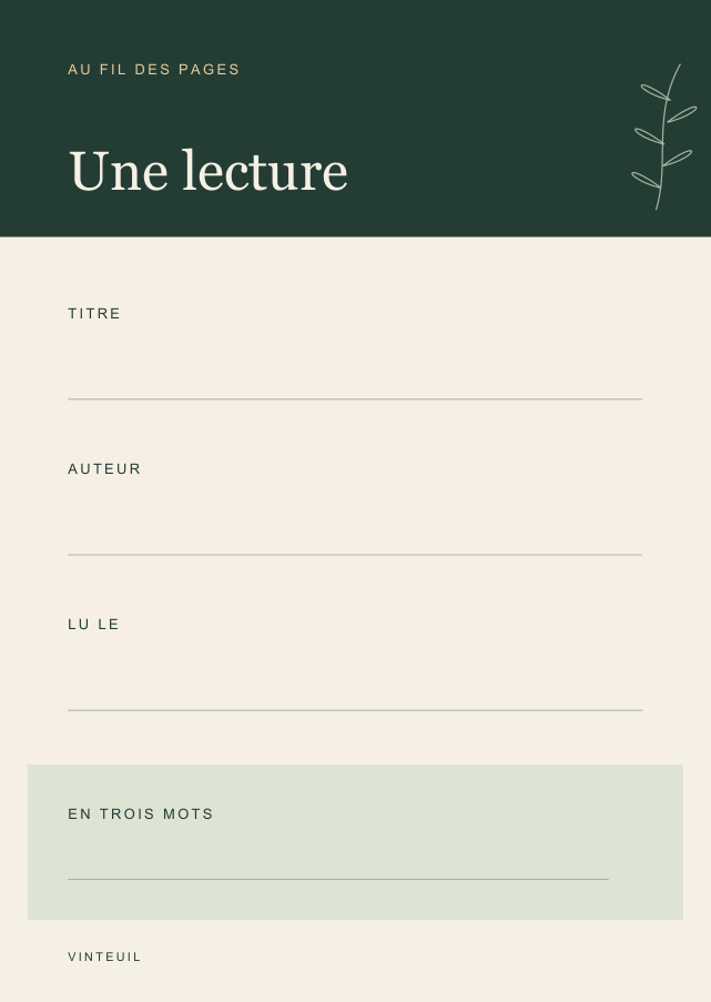 Recto de la fiche Une lecture, avec son motif botanique